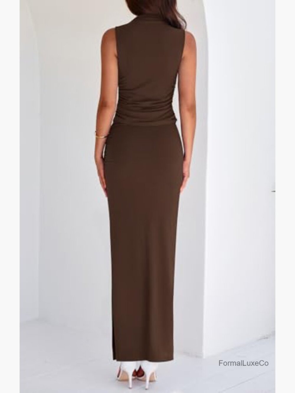 Mock Neck Sleeveless Knit Top & Maxi Skirt Set 2 Piece - Picture 3 of 7